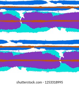 Grunge Stripes. Painted Lines. Texture with Horizontal Dry Brush Strokes. Scribbled Grunge Pattern for Cloth, Swimwear, Textile. Retro Vector Background