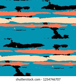 Grunge Stripes. Painted Lines. Texture with Horizontal Dry Brush Strokes. Scribbled Grunge Motif for Cloth, Swimwear, Textile. Trendy Vector Background