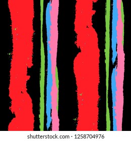 Grunge Stripes. Painted Lines. Texture with Vertical Dry Brush Strokes. Scribbled Grunge Motif for Cloth, Fabric, Textile. Rustic Vector Background