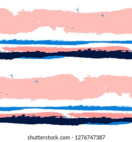 Grunge Stripes. Painted Lines. Texture with Horizontal Dry Brush Strokes. Scribbled Grunge Pattern for Cloth, Swimwear, Textile. Rustic Vector Background