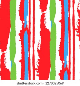 Grunge Stripes. Painted Lines. Texture with Vertical Dry Brush Strokes. Scribbled Grunge Rapport for Cloth, Swimwear, Textile. Rustic Vector Background with Stripes
