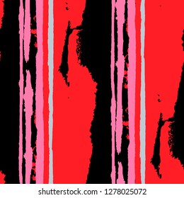 Grunge Stripes. Painted Lines. Texture with Vertical Dry Brush Strokes. Scribbled Grunge Motif for Cloth, Fabric, Textile. Trendy Vector Background