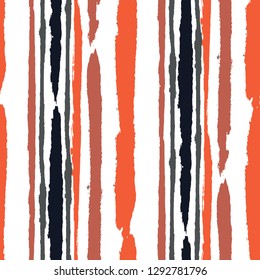 Grunge Stripes. Painted Lines. Texture with Vertical Dry Brush Strokes. Scribbled Grunge Motif for Linen, Fabric, Textile. Trendy Vector Background with Stripes