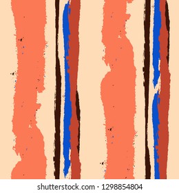 Grunge Stripes. Painted Lines. Texture with Vertical Dry Brush Strokes. Scribbled Grunge Motif for Cloth, Swimwear, Textile. Trendy Vector Background