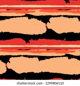 Grunge Stripes. Painted Lines. Texture with Horizontal Dry Brush Strokes. Scribbled Grunge Motif for Cloth, Fabric, Textile. Retro Vector Background with Stripes