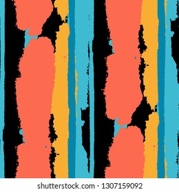 Grunge Stripes. Painted Lines. Texture with Vertical Dry Brush Strokes. Scribbled Grunge Pattern for Sportswear, Fabric, Wallpaper. Retro Vector Background