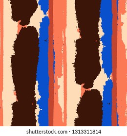 Grunge Stripes. Painted Lines. Texture with Vertical Brush Strokes. Scribbled Grunge Pattern for Cloth, Swimwear, Textile. Rustic Vector Background with Stripes