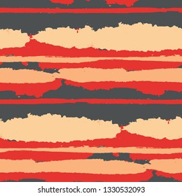 Grunge Stripes. Painted Lines. Texture with Horizontal Brush Strokes. Scribbled Grunge Motif for Cloth, Fabric, Textile. Retro Vector Background with Stripes