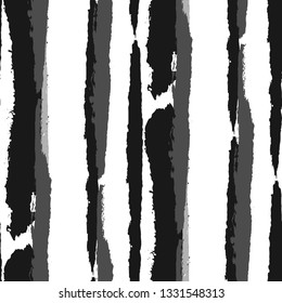 Grunge Stripes. Painted Lines. Texture with Vertical Brush Strokes. Scribbled Grunge Motif for Cloth, Swimwear, Textile. Rustic Vector Background