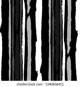 Grunge Stripes. Painted Lines. Texture with Vertical Dry Brush Strokes. Scribbled Grunge Motif for Cloth, Fabric, Textile. Rustic Vector Background with Stripes