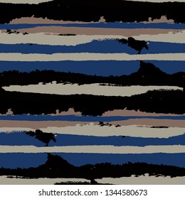 Grunge Stripes. Painted Lines. Texture with Horizontal Brush Strokes. Scribbled Grunge Pattern for Sportswear, Fabric, Cloth. Retro Vector Background with Stripes