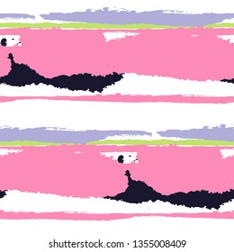 Grunge Stripes. Painted Lines. Texture with Horizontal Dry Brush Strokes. Scribbled Grunge Pattern for Cloth, Swimwear, Textile. Trendy Vector Background