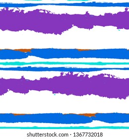 Grunge Stripes. Painted Lines. Texture with Horizontal Brush Strokes. Scribbled Grunge Motif for Cloth, Swimwear, Textile. Rustic Vector Background