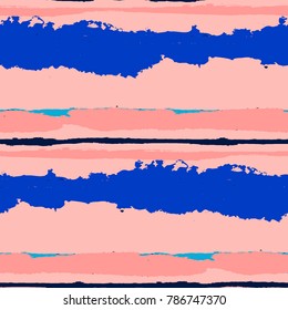 Grunge Stripes. Painted Lines. Texture with Horizontal Dry Brush Strokes. Scribbled Grunge Pattern for Cloth, Swimwear, Textile. Retro Vector Background with Stripes