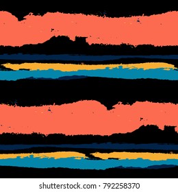 Grunge Stripes. Painted Lines. Texture with Horizontal Brush Strokes. Scribbled Grunge Pattern for Cloth, Swimwear, Textile. Rustic Vector Background with Stripes