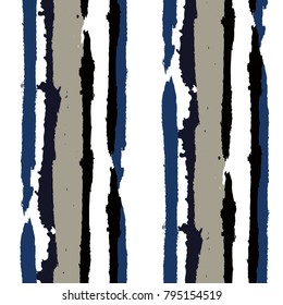 Grunge Stripes. Painted Lines. Texture with Vertical Brush Strokes. Scribbled Grunge Pattern for Linen, Fabric, Wallpaper. Trendy Vector Background with Stripes