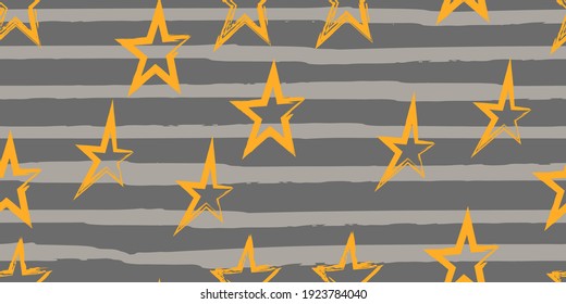 Grunge stripes with painted stars. Simpless. Fashion watercolor striped design. Hand drawn lines in a watercolor style. Fabric, textile design, wrapper, cover.