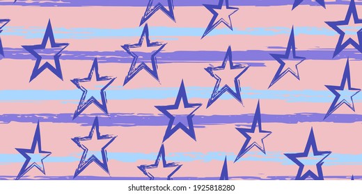 Grunge stripes with painted stars. Simpless. Fashion watercolor striped design. Hand drawn lines in a watercolor style. Fabric, textile design, wrapper, cover.