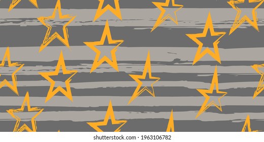 Grunge stripes with painted stars. Simpless. Fashion watercolor striped design. Hand drawn lines in a watercolor style. Fabric, textile design, wrapper, cover.