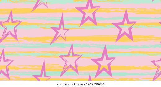 Grunge stripes with painted stars. Simpless. Fashion watercolor striped design. Hand drawn lines in a watercolor style. Fabric, textile design, wrapper, cover.