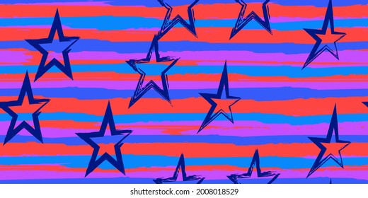 Rayas gruesas con estrellas pintadas. Simplemente. Diseño a rayas de acuarela de moda. Líneas dibujadas a mano en un estilo de acuarela. Tela, diseño textil, envoltura, cubierta.