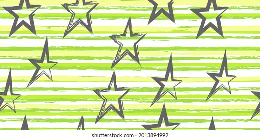Grunge stripes with painted stars. Simpless. Fashion watercolor striped design. Hand drawn lines in a watercolor style. Fabric, textile design, wrapper, cover.