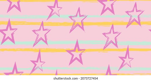 Grunge stripes with painted stars. Simpless. Fashion watercolor striped design. Hand drawn lines in a watercolor style. Fabric, textile design, wrapper, cover.