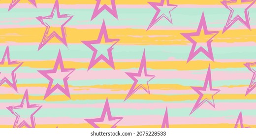 Grunge stripes with painted stars. Simpless. Fashion watercolor striped design. Hand drawn lines in a watercolor style. Fabric, textile design, wrapper, cover.