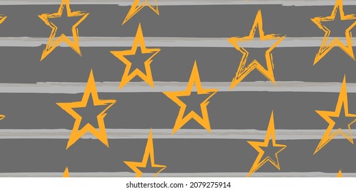 Grunge stripes with painted stars. Simpless. Fashion watercolor striped design. Hand drawn lines in a watercolor style. Fabric, textile design, wrapper, cover.