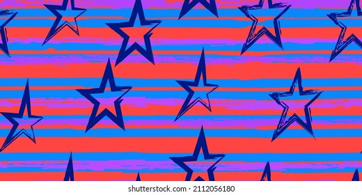 Grunge stripes with painted stars. Simpless. Fashion watercolor striped design. Hand drawn lines in a watercolor style. Fabric, textile design, wrapper, cover.