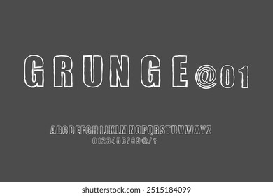 Alfabeto de fonte de traço Grunge branco   textura, letras maiúsculas. Fonte de vetor texturizado sujo Tipografia aflição pincel grunge pintura vetor