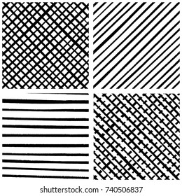 Grunge strokes and crosshatching grid textures set for your design. Distressed artistic backgrounds. EPS10 vector.