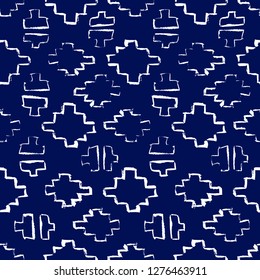 Grunge strokes pattern. Tie dye background. Ink splatter. Ikat. Shibori. Paint brush lines texture. Abstract art. Boho style. Hippie. Blue and white. Grunge pattern. Ethnic.