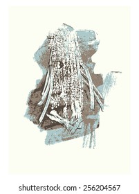 Grunge strokes with unique monotype texture, watercolor effect