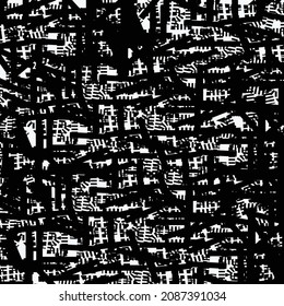 Grunge structure made of several small markings and broken lines drawn in black on white. Distressed texture backgound. 