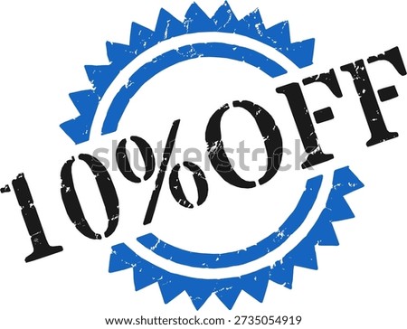 Grunge style 10% off stamp in black and blue vector format