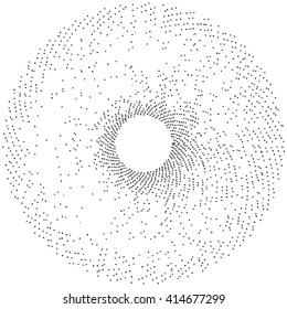 Grunge style abstract shape. Dotted radial lines illustration, design element.