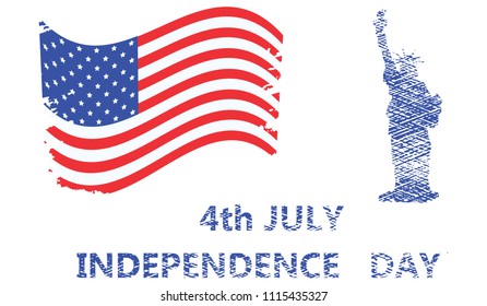 Grunge style - American Flag, Statue of Liberty, 4th July, Independence Day - isolated on white background - element for design - art vector