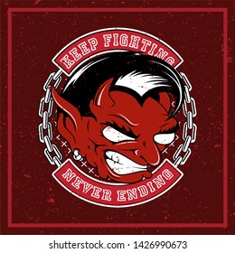 grunge style angry red devil vector illustration