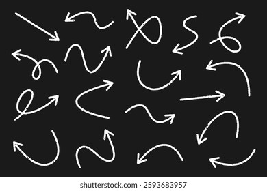 Grunge style arrows pointers white color set. Vector Illustration