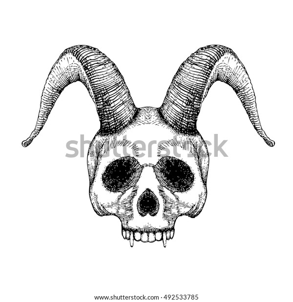 山羊の角を持つ人間の頭蓋骨のグランジスタイルの芸術 デザインを印刷します 悪魔の頭 悪魔 超自然的 邪悪 魔術 黒魔術 呪術 神話 民話 宗教の属性 ベクター画像 のベクター画像素材 ロイヤリティフリー