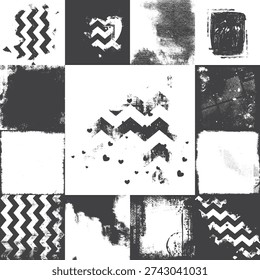 Grunge style background. Black and white artistic page set universal use
