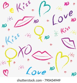 Grunge style background with lips, kiss, mirror of a Venus