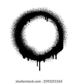 Grunge style black spray paint circle with drips and splatter, creating an urban and artistic effect. Perfect for graffiti, street art, and abstract design elements.Vector illustration