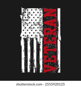 Grunge Style Black and White Veteran Flag, Veteran With American Flag, idea for t-shirt, banner, poster, us flag 1776

