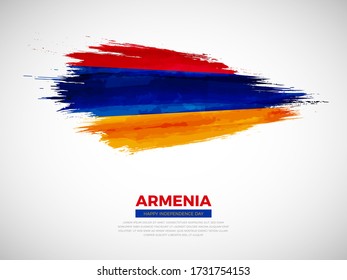 Grunge style brush painted Armenia country flag illustration with Independence day typography. Artistic watercolor brush flag vector