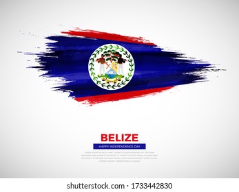 Grunge style brush painted Belize country flag illustration with Independence day typography. Artistic watercolor brush flag vector
