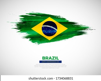 Grunge style brush painted Brazil country flag illustration with Independence day typography. Artistic watercolor brush flag vector