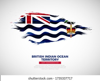 Pincel de estilo grunge pintado de la bandera del Territorio Británico del Océano Índico con tipografía del Día Nacional. Vector de la bandera de la escoba de acuarela artificial