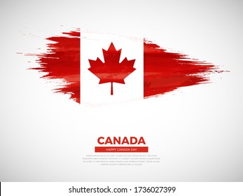 Grunge style brush painted Canada country flag illustration with national day typography. Artistic watercolor brush flag vector